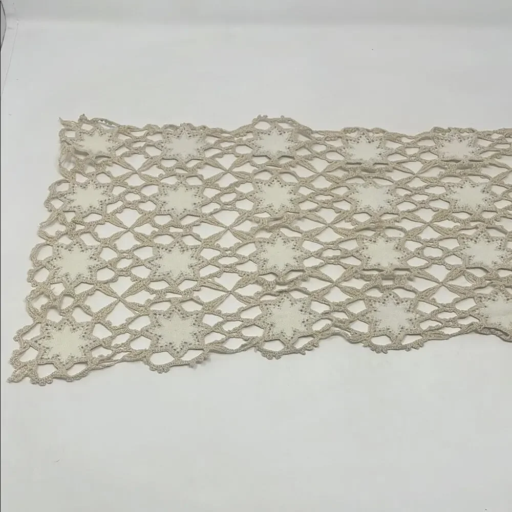 Vintage Handmade Shabby Chic Farmhouse Large Crochet Table Runner